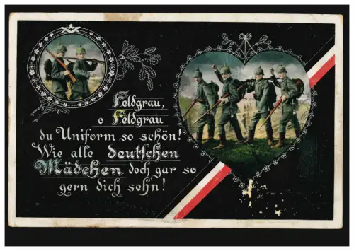 AK Poème sur le gris de champ avec 2 images, Feldpost 30.8.1915 BS III/J.R. 68