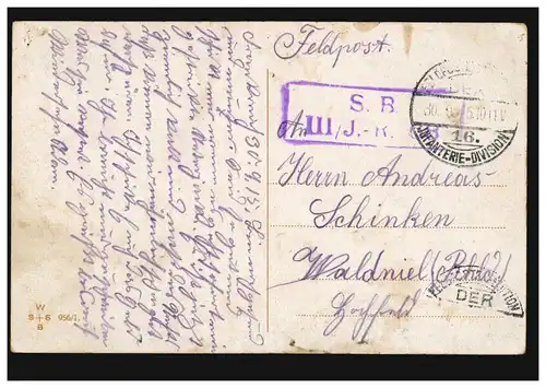 AK Gedicht über das Feldgrau mit 2 Bildern, Feldpost 30.8.1915 BS III/J.R. 68