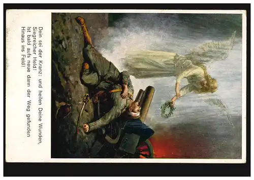 AK Engel bringt Kranz zu einem Verwundeten, Feldpost FÜRTH in BAYERN 22.7.1915