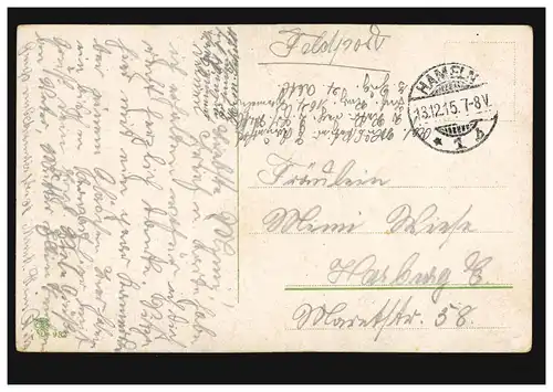 AK Désir: Si j'étais un oiseau ..., carte postale de champ HAMELN 13.12.1915