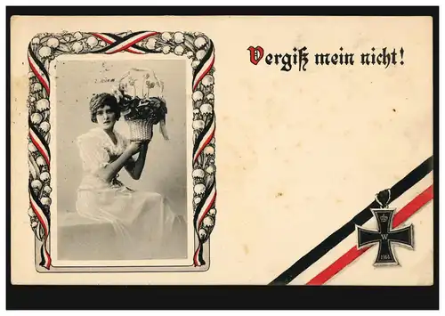 AK Femme avec des fleurs: N'oubliez pas mon! Croix de fer, QUATRE 3.8.1915