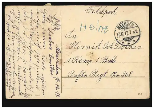 AK avec petite lettre/contenu: En fidélité je te présente cette lettre! 17.12.1917