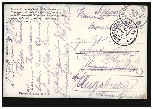 Künstler-AK Kaiserin schmückt Gräber in Ostpreussen, Feldpost LINDAU 8.2.1916
