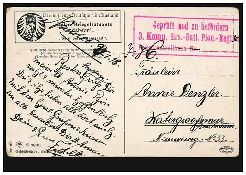 AK demande de mariage avec bague, post-post BS avec censure: régiment pionnier, 27.1.1918