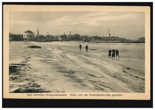 Photo AK De la scène de guerre orientale: Mitau vu du pont ferroviaire