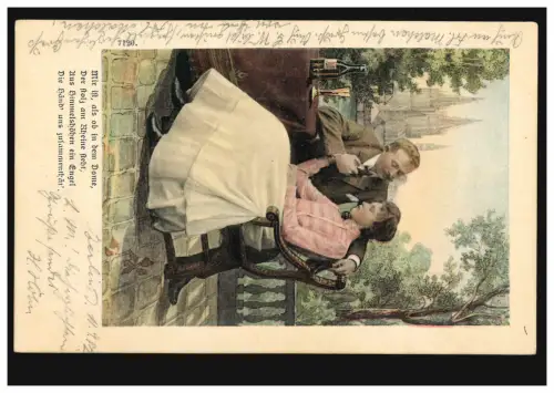 AK couple d'amour avec le vin, poème: Je suis comme si dans le dôme ..., BERLIN 1902