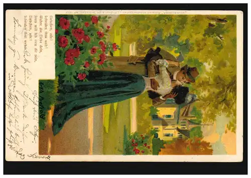 Künstler-AK Volkslieder Arthur Paetzold: Liebespaar Der Kuss, mit Gedicht, 1908