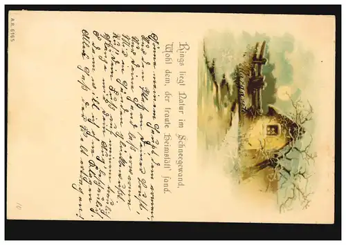 Maison AK avec Weiher en hiver, poème: Rings est la nature dans le vêtement de neige...,1899