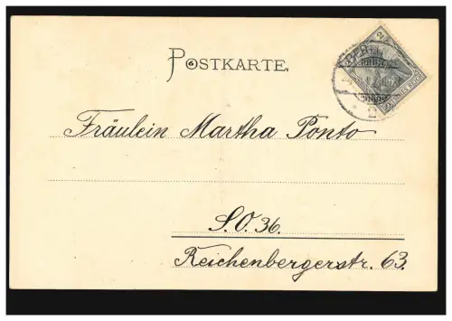 AK couple d'amour avec lettre dans le parc, poème: Un gentil brave ..., BERLIN 4.9.1902