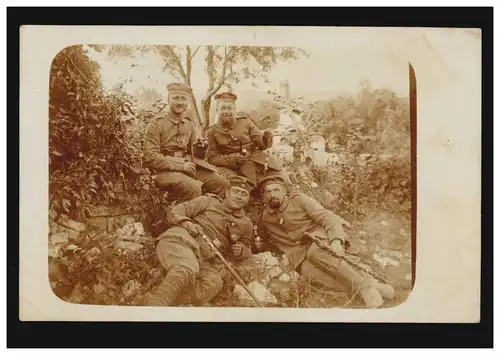 Foto-AK Rauchen während der Feuerpause, Feldpost 14. Reserve-Division 20.6.1915 