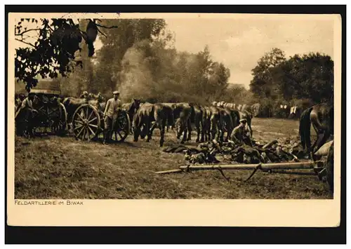 AK Feldartillerie im Biwak, Fieldpost 26.11.15 BS 5. Rheinisches Inf.-Regt. 65