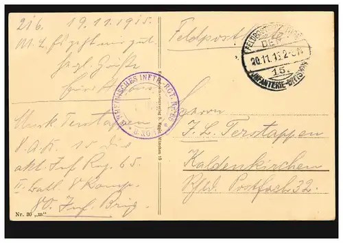 AK Sucreries détruites, Feldpost 7.11.15 BS 5. Rheinisches Infant.-Regt. 65