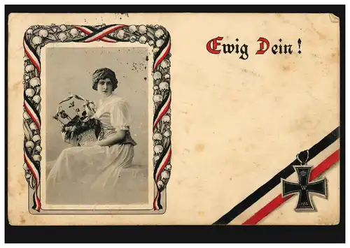AK Femme avec fleurs: Éternelle Votre Croix de Fer, QUATRE 19.8.1915