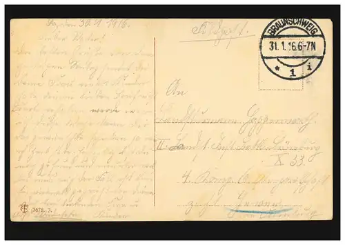 AK Soldat reçoit le courrier: Ton image, mon réconfort! Post de champ BRUNSCHWEIG 31.1.1916