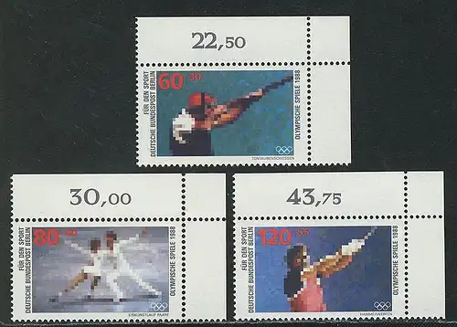 801-803 Sporthilfe Olympiade 1988, Ecke o.r. Satz **