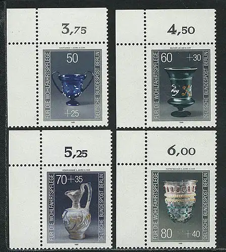 765-768 Wofa Kostbare Gläser 1986, Ecke o.l. Satz **