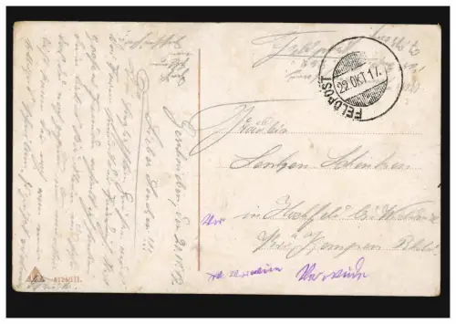 AK Le départ: Je t'aime, si loin, près ..., Posté le 22.10.1917