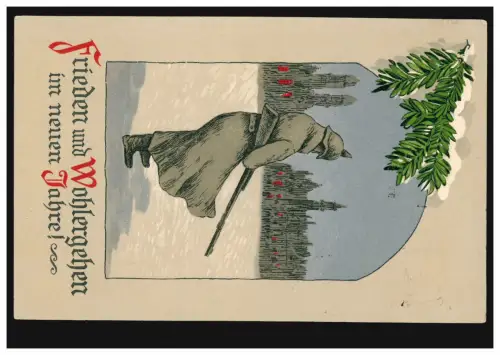 AK Wachposten im Winter, Neujahrsgrüsse am 31.12.1914 nach Aurich
