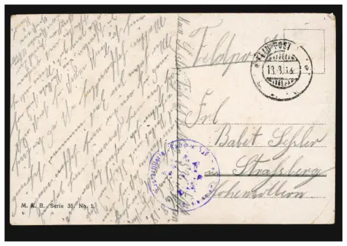 AK Garçon joue un blessé et des filles avec des fleurs, poste de champ 18.8.1918