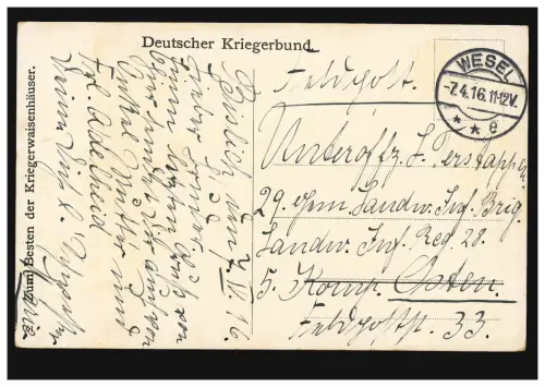 AK L'attaque sur le fleuve: Transition sur Alsen, Poste de terrain WESEL 7.4.1916