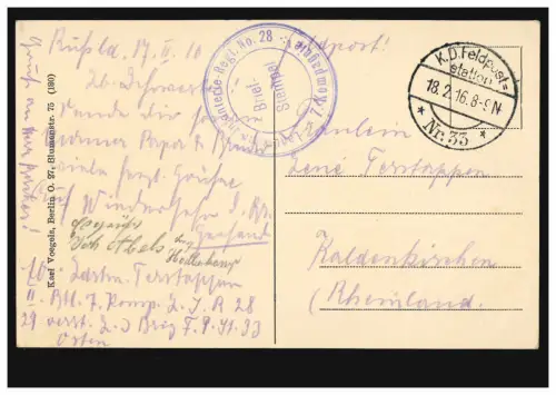 AK Gesamtansicht eines Schützengrabens, Feldpost Ldw.-Inf.-Regiment 28 - 18.2.16