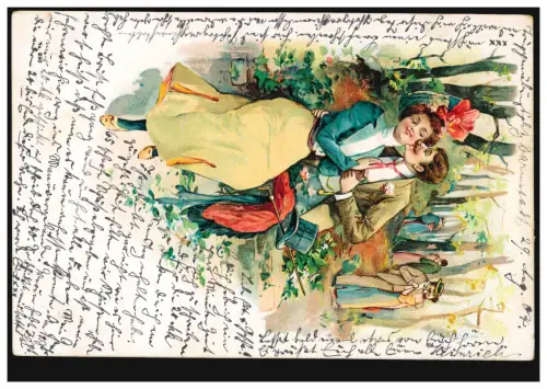 AK Liebespaar im Park: Der erste Kuss, DARMSTADT 30.8.04 nach FRIEDBERG 30.8.04