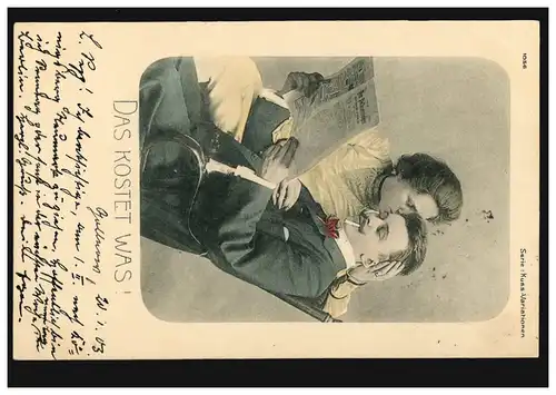 AK d'amour-embrasser- les variations- Das koße was! GOLLNOW 21.1.1903 à Berlin