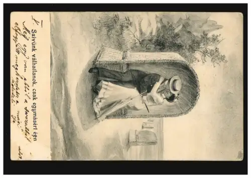 Hongrie amour-AK Le baiser dans la corbeille de plage, selon BUDAPEST 10.6.1903
