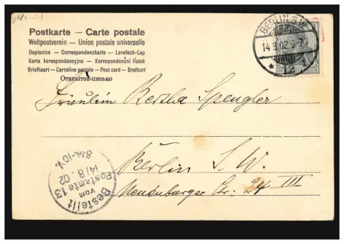 Liebes-AK Der Liebe Beginn! - Der Liebe Ziel! - Der erste Kuss! BERLIN 14.8.1902