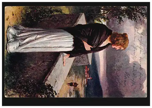 Liebes-AK Gemälde Oskar Herrfurth: Frau schaut Reiter nach, BERLIN 11.10.1902