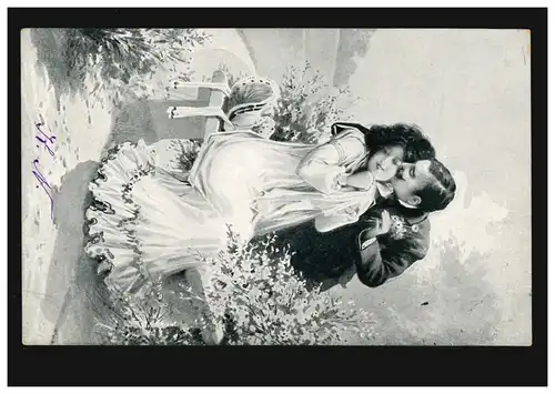 AK couple d'amour: Le baiser sur la joue, carte locale MUNICH 27.4.194