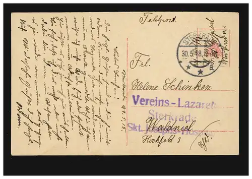 AK Lebens-Mai, Feldpost Vereinslazarett Sterkrade St. Josephs-Hospital 30.5.1918