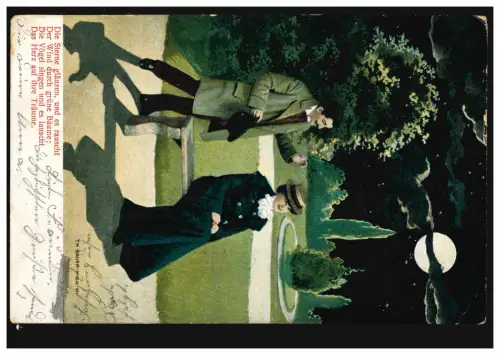 AK couple d'amour: Les étoiles brillent et il rugit, peinture de Th. Bauer, 1903