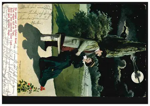 AK Liebespaar: Sie steigen auf aus tiefster Brust, Gemälde von Th. Bauer, 1903