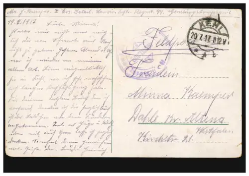 AK Tu es mon rocher et mon château, Psaume 31.4., Poste de champ KEHL 20.7.1917