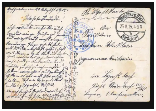 AK Leb wohl mein Bräutchen., Feldpost 2. Fussartillerie-Regt. Straßburg 23.8.15