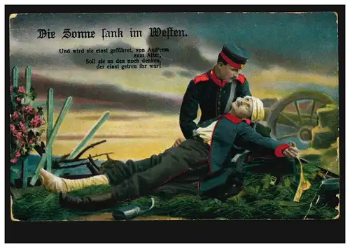 AK Die Sonne sank im Westen: Treue bis in den Tod, Feldpost 53 - 11.3.1915