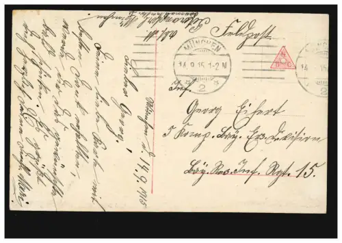Foto-AK Dein Schutzengel. Feldpost MÜNCHEN 14.9.1915 an das Res. Inf.-Regt. 15