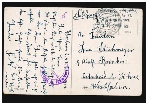 Foto-AK Liebespaar, Feldpost Inf.-Regt. 609 in ELSENBORN-ÜBUNGSLATZ 24.6.1917