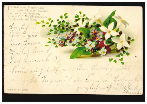 AK Fleurs, poème: J'aime une fleur, mais ..., , GERDERATH 10.6.1900