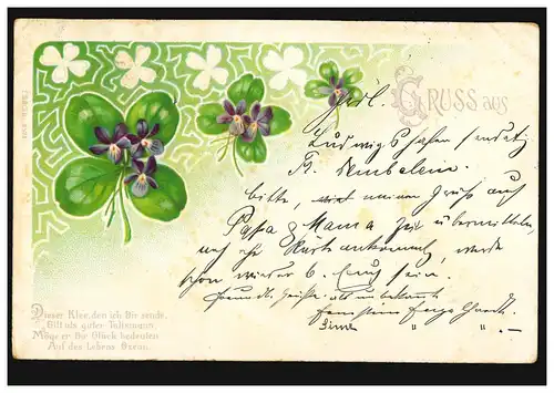 AK Trèfle à quatre feuilles, poème: Ce trèfil que je t'envoie ..., 1902