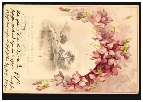 AK Veilchengirlande pour saluer le village, poème Veilchen ..., QUATRE 1909