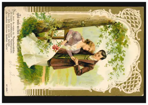 AK Amours couple, poème: Je sais un cœur pour lequel je prie, ALTONA 21.2.1903