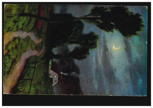 AK Paysage du village d'artistes au clair de lune, autocollant de poste de champ INGOLSTADT 21.8.17