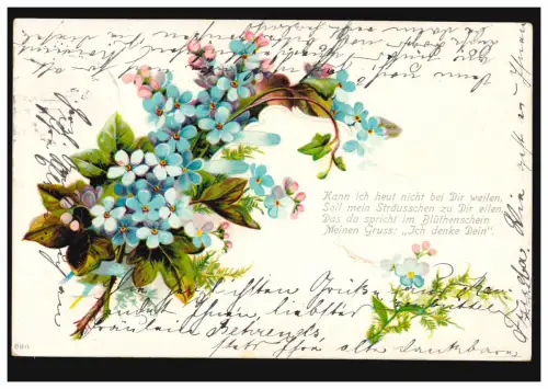 AK Autruche de violette, poème: Mon horreur "Je pense à toi," BERNE 9.9.1902