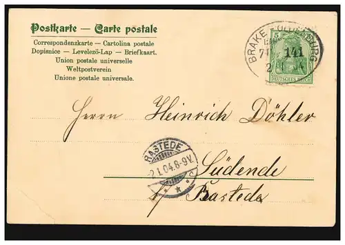 AK Engel mit Maiglöckchen Segenswusch Psalm 92.2., Bahnpost BRAKE-OLDENBEUG 1904