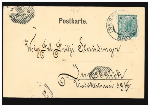 AK A. Zick: Heimliche Liebe, Gedicht Kein Feuer, keine Kohle ..., INNSBRUCK 1900