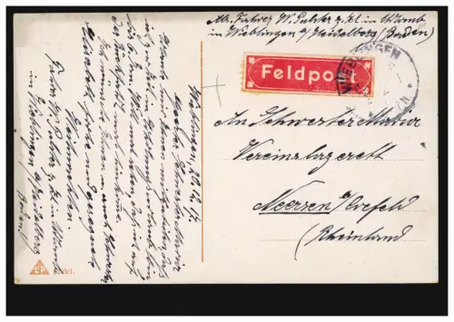 AK Béni scène de la crèche de Noël comme carte de poste du Fed WIEBLINGEN 20.12.1917