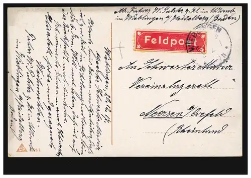 AK Gesegnete Weihnacht Krippenszene als Fedlpostkarte WIEBLINGEN 20.12.1917