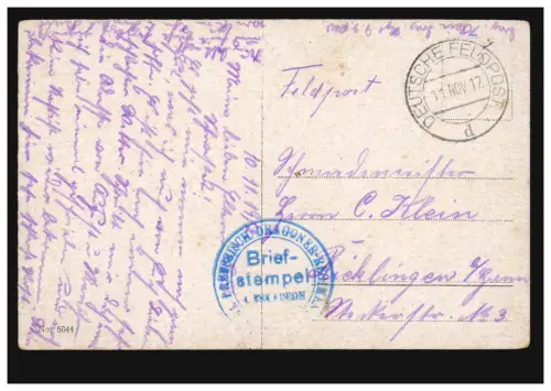 Poste de terrain BS Dragons Prussiens Régiment 1. Escaderon 11.11.1917 sur AK